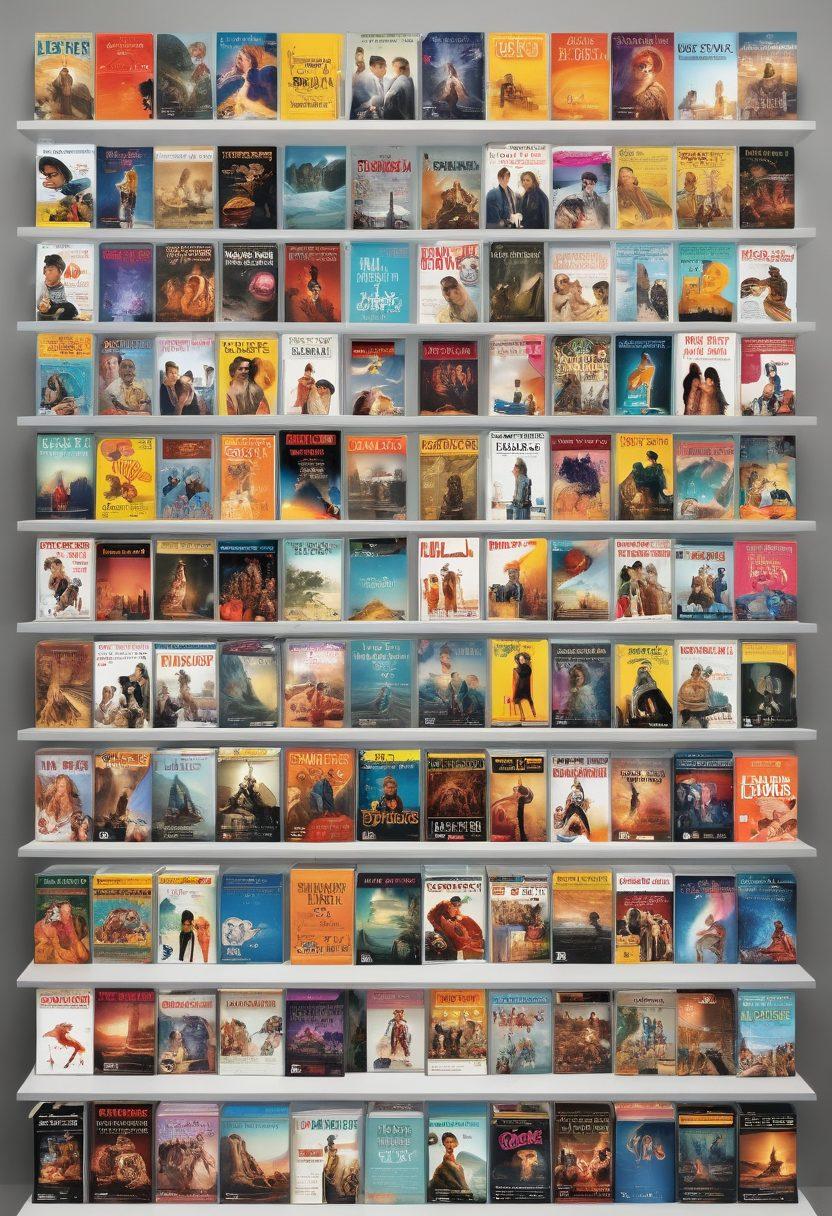 A digital library filled with classic and newly-released films, bursting with colorful movie posters, stacked DVDs, and a large 'Free Access' sign. Include a diverse group of people joyfully browsing and discussing these films amidst an inviting atmosphere, symbolizing accessibility and excitement for cinema lovers. Emphasize vibrant colors and a modern design aesthetic. super-realistic. vibrant colors. white background.